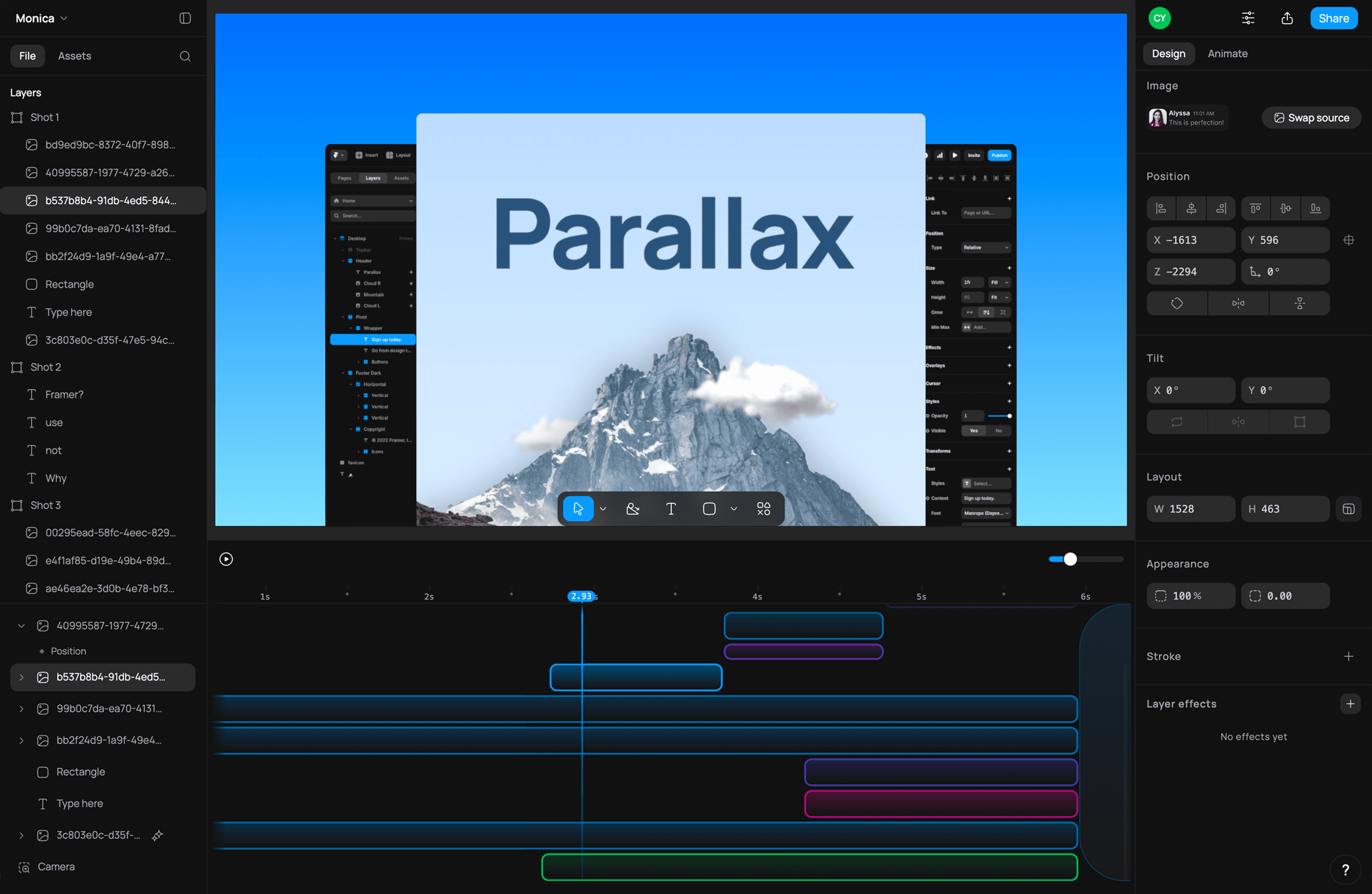 Raylight design canvas with layers and properties panel
