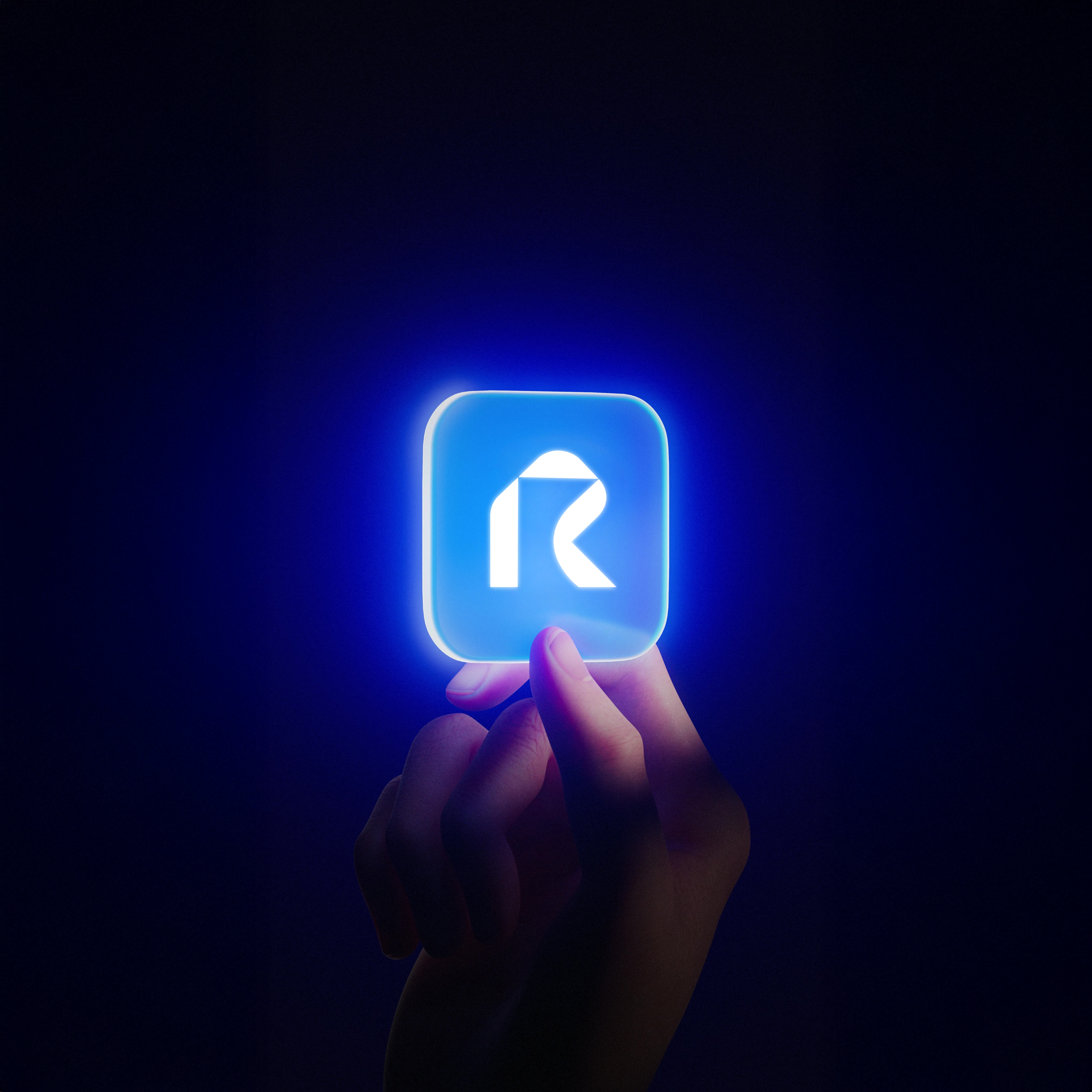 A hand holding a glowing Raylight app icon